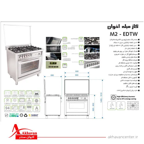 الگوی برش اجاق گاز مبله M2-EDTW فردار اخوان