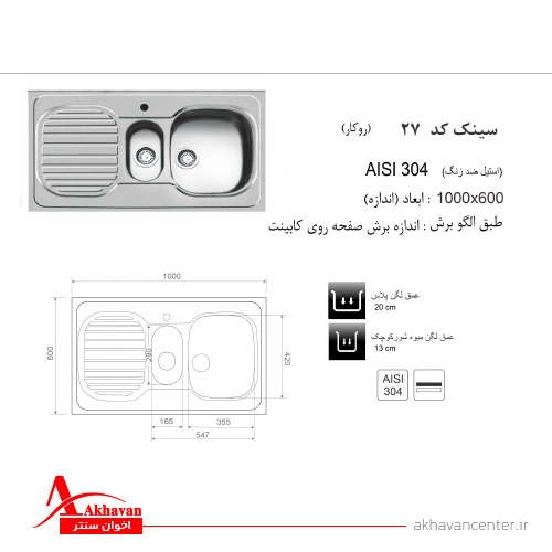 الگوی برش سینک 27 روکار اخوان