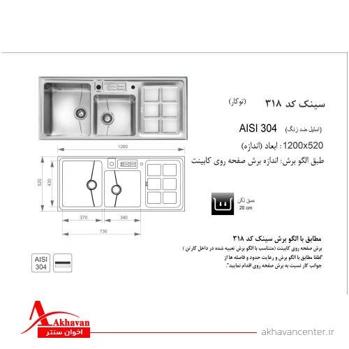 الگوی برش سینک 318 توکار اخوان