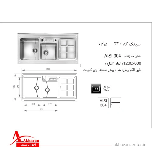 الگوی برش سینک 320 روکار اخوان