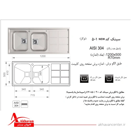 الگوی برش سینک 501 توکار اخوان